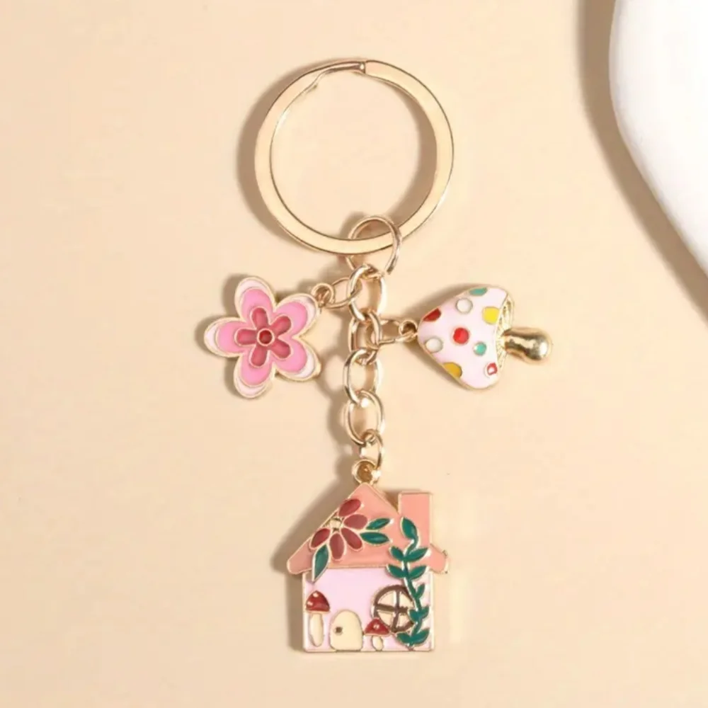 Pink Mushroom Flower Cabin Key Chain keychain